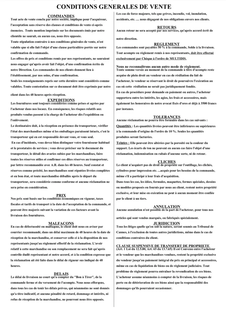 conditions de vente
