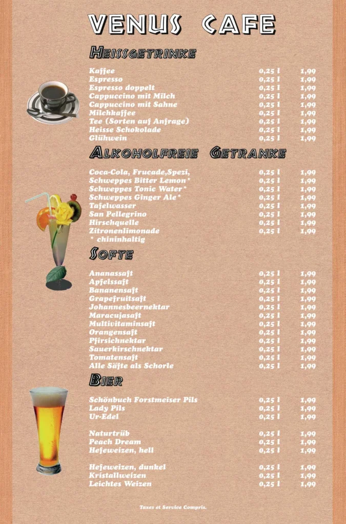 carte boissons